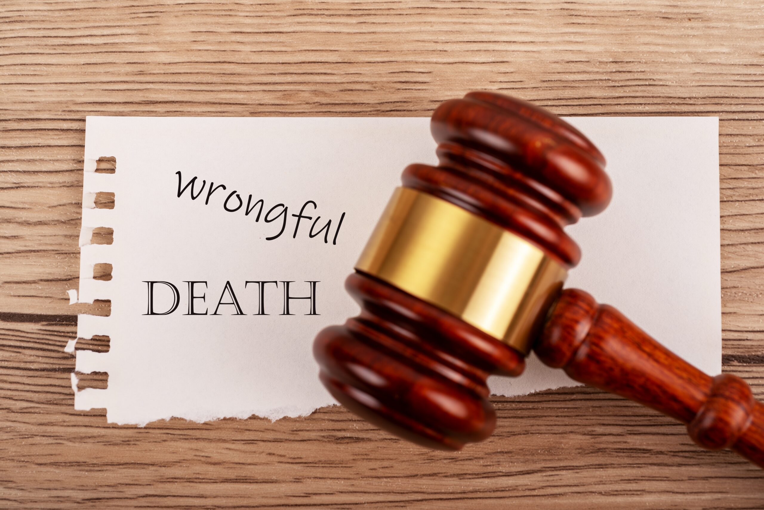 Gavel on paper labeled wrongful death representing legal claim and wrongful death lawyer in Weatherford